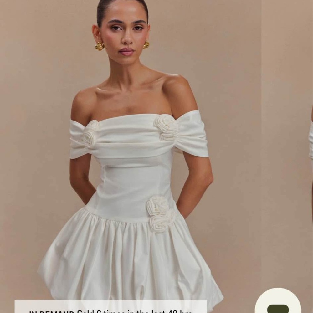 Meshki Strapless White Dress with Floral Accents